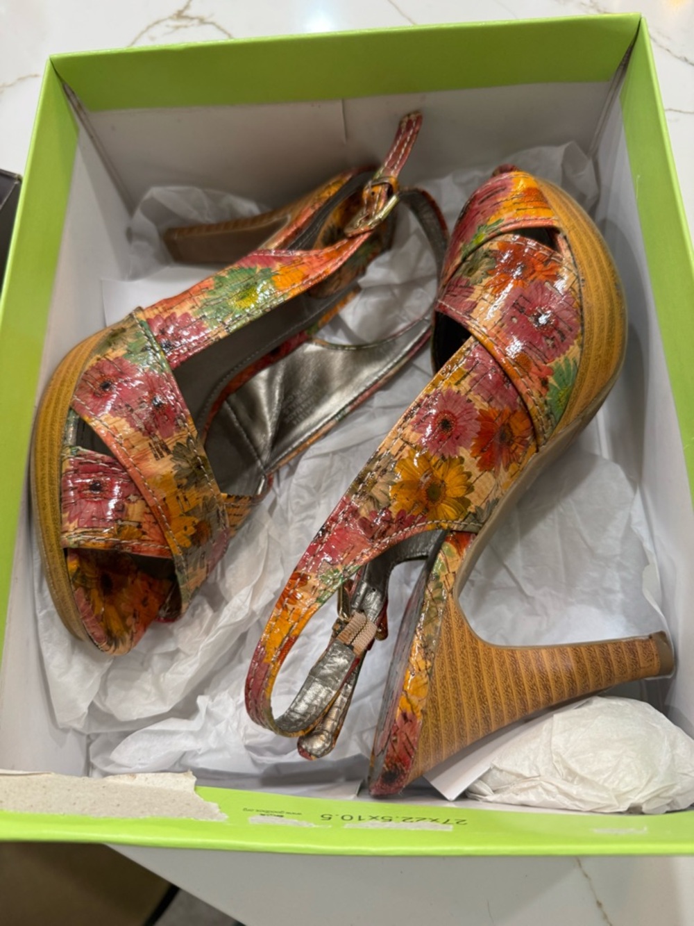 Kelly & Katie Floral Orange Pink Yellow Slingback Heels